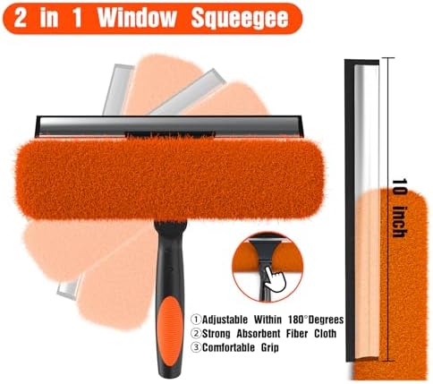 26FT Window Squeegee with Extension Pole, 2-in-1 Squeegee for Window Cleaning, Professional Cleaning Kit for Home with 20FT Telescoping Pole for Outdoor Indoor Use
