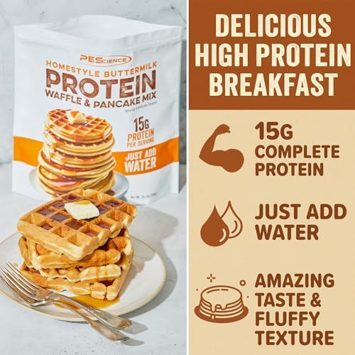 PEScience Protein Pancake Mix for Protein Waffles and Pancakes, Just Add Water, Whey and Casein Blend, Amazing Taste and Fluffy Texture - Homestyle Buttermilk, 12 Servings