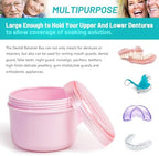 Denture Case with Denture Brush, Waterproof Denture Bath with Portable Denture Brush Holder,Partial Denture Case with Basket denture cups for soaking dentures (pink)