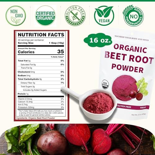Chérie Sweet Heart Organic Beet Root Powder – Raw, Non-GMO, 1 LB – Natural Energy Boost, Supports Circulation, Detox, & Heart Health – Vegan, Gluten-Free