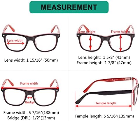 Eyekepper Readers Square Large Lenses Spring-Hinges Reading Glasses Women Black-Red +2.00