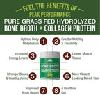Peak Performance Hydrolyzed Bone Broth + Collagen Unflavored Protein Peptides Powder - Contains All Collagen Types: 1, 2, and 3 - Pure Pasture Raised Grass Fed, Paleo Friendly, Gluten + Dairy Free