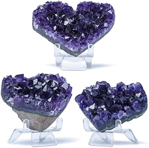 Purple Amethyst Crystal Heart Stones 3-3.5inch(9cm), Druzy Geode Natural Crystals AA Color, Spiritual Healing Purple Crystals Stones Energy Stone Decoration from Uruguay.