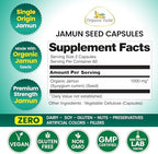 Organic Veda Jamun Seed Capsules – Indian BlackBerry Seed Sugar Digestion Herbal Supplement – Supports Metabolism & Antioxidant Health – Vegan, Non-GMO, No Fillers – 120 Capsules