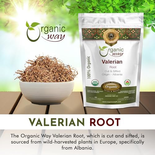 Organic Way Valerian Root Cut & Sifted (Valeriana officinalis) - Herbal Tea | European Wild-Harvest | Kosher & USDA Certified | Vegan, Non-GMO & Gluten Free | 100% Raw from Albania (1/4LBS / 4Oz.)