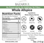 Whole Allspice Berries Pimenta dioica - Certified Kosher, 4oz Resealable Pouch | Fresh, Aromatic, All-Natural Spice for Cooking, Baking, Pickling, Bottle Refill, and Grinder Refill