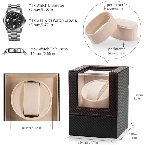 Automatic Single Watch Winder for Automatic Watches,Rotating Watch Case with Japanese Quiet Motor，AC Adapter or Battery Powered
