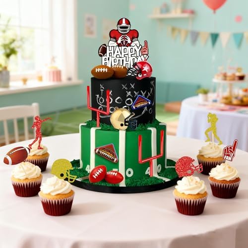 17 PCS Football Birthday Party Supplies Set with Helmet Football Cake Topper Mini Flick Football Games for Themed Celebrations