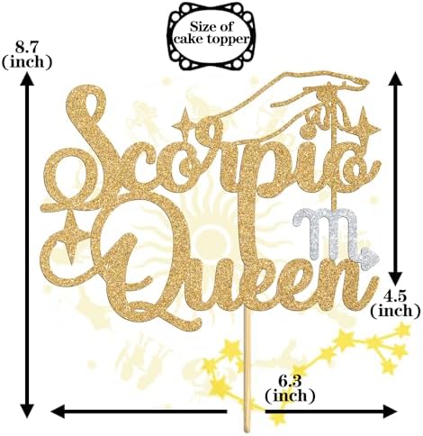 Scorpio Queen Cake Topper,Scorpio Season/12 Zodiac Constellation Theme Cake Decor, Big Scorpio Energy Birthday Party Decoration Supplies for Women, Gold Glitter