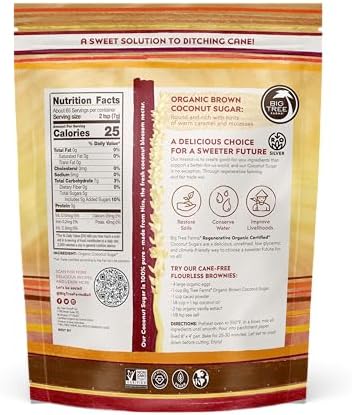 Big Tree Farms Organic Brown Coconut Sugar - Coconut Palm Sugar, Unrefined, Fine Crystals, Cane Sugar Replacement, Coconut Blossom Nectar, Vegan, Perfect for Baking - 1 Pound (Pack of 1)
