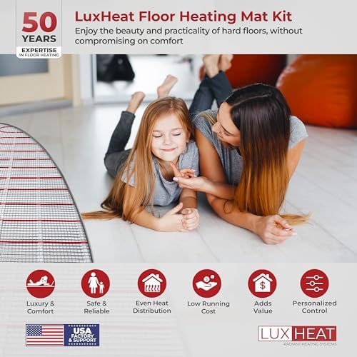 LuxHeat 25sqft Floor Heating Mat Kit – 120v Electric Heating Floor System – Radiant Heated Flooring System for Tile & Laminate - Includes UDG4 Programmable Thermostat w/GFCI, Alarm & Sensor
