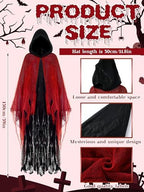 Geyoga Grim Reaper Costume Scary Hooded Cape Witch Costume Hooded Cape for Adult Women Man Cosplay Props