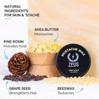 ZEUS Firm Hold Mustache Wax for Men, All-Day Hold & Moisturizing Grooming Mustache Wax with All Natural Ingredients & Application Pick (Made in USA) 1 oz.