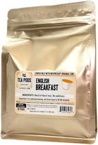 English Breakfast black tea pods compatible with Nespresso OriginalLine, single-serve tea capsules for coffee brewing machines. Pack of 18 tea capsules