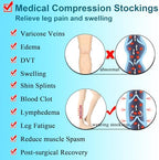 Thigh High Medical Compression Stockings for Women & Men,20-30 mmHg Thigh High Compression Socks,Open Toe Graduated Support Hose with Silicone Dot Band-Ideal for Varicose Veins,Edema,Swelling