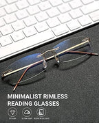 TERAISE Rimless Reading Glasses for Men Women, Lightweight Metal Clear Readers, Fashion Blue Light Blocking Computer Glasses