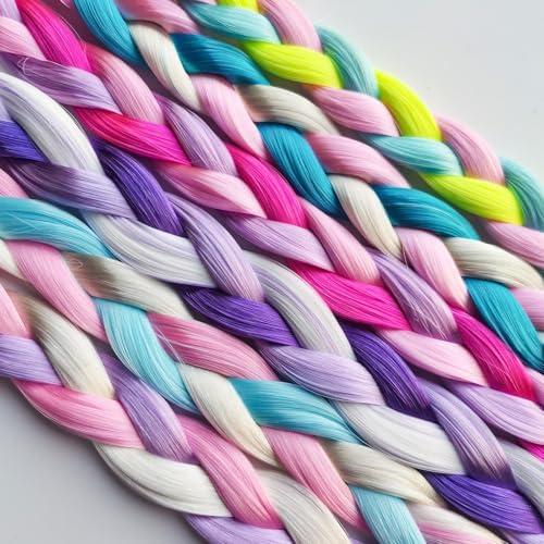6-Pack Colorful Braided Hair Extensions – Elastic Tie-On Synthetic Braids – Fun and Easy Hairpieces – Cute Ponytail Accessories for Daily Wear, Parties & Gifts