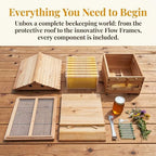 Flow Bee Hive Starter Kit – Complete Automatic Beekeeping Box Set for Beginners – Easy-to-Use Beehive with All Essential Accessories(Bottom Stand not Included)