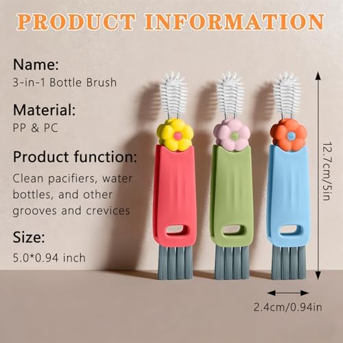 Vanjua 3 in 1 Cup Lid Gap Cleaning Brush Set, Multifunctional Bottle Cleaning Brush, Cup Lid Gap Cleaner, Home Kitchen Crevice Brush Tools (3 Pack)