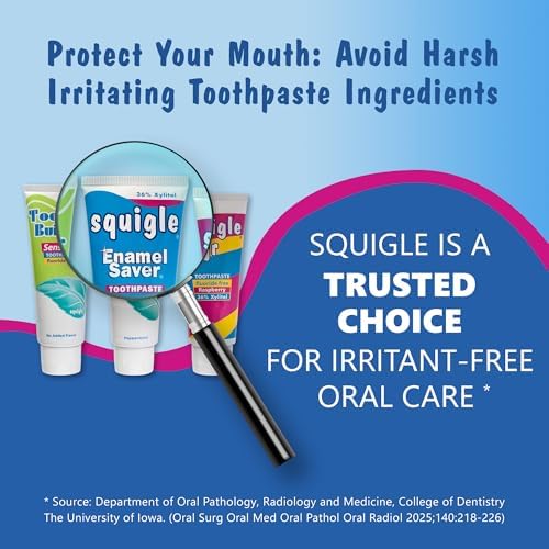 Squigle Enamel Saver Toothpaste (Canker Sore Prevention & Treatment) Prevents Cavities, Perioral Dermatitis, Bad Breath, Chapped Lips - 12 Pack
