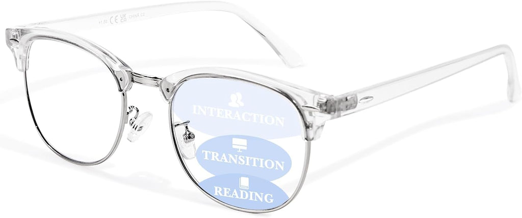 Progressive Multifocal Reading Glasses for Women Men Square Blue Light Blocking Classic Half Frame Computer Readers