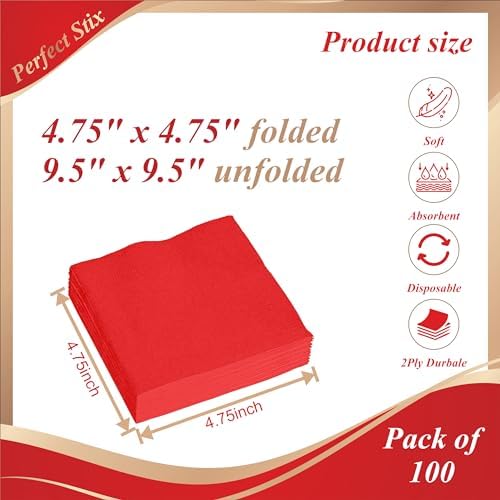 2 Ply Red Beverage Napkins (Pack of 100ct)