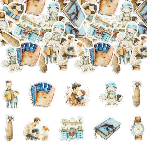 Ephlyn 48Pcs Edible Happy Father's Day Cupcake Toppers Wafer Paper Tie Book Best Dad Ever Cupcake Picks for Fathers Day Theme Birthday Party Cake Decorations Brown