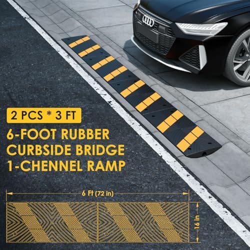 2 Pack Heavy-Duty Rubber Curbside Bridge Ramp, Vehicle Car Driveway Ramp, Rubber Threshold Bridge Tracks Curb Ramps for Car Truck Scooter Bike Motorcycle Wheelchair Mobility (2 Pack)