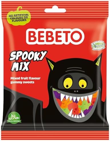 Bebeto Spooky Mix Trick or Treat Box - Individually Wrapped Fun Size Halloween Fruit Snacks - Variety Pack Assorted Candy Mix - Halloween Themed Gummy Candy by Kervan - Vegan - 45 Pouches (23.8 oz)