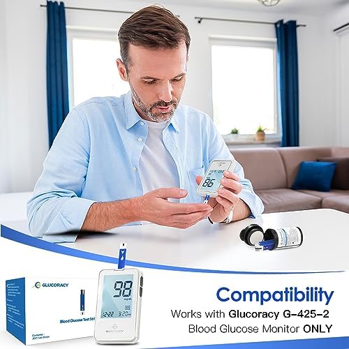Glucoracy 300 Counts Blood Glucose Test Strips, Only Works with Glucoracy G-425-2/G-425 Blood Sugar Monitor, Self Diabetes Blood Glucose Home Monitoring, 6 Vials 50 Pieces Per Vial