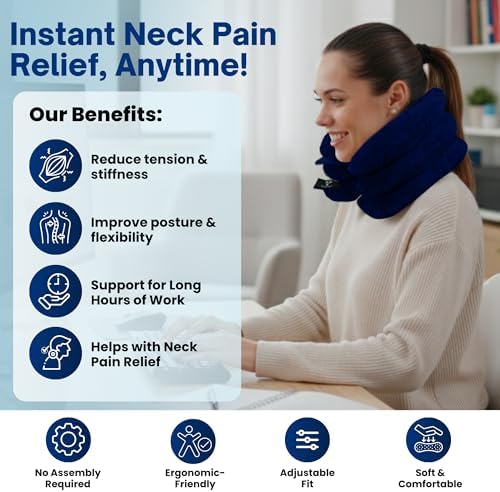 Inflatable Neck Traction Device - Cervical Traction Device & Adjustable Neck Stretcher & Support Brace, Cervical Pillow for Pain Relief, Neck Decompression Pillow Home Use - Blue