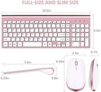 FENIFOX Keyboard and Mouse Wireless, USB 2.4GHz Combo Silent Quiet Low Profile Compact Full Size Flat Slim Thin Portable with Number Pad Soft Cover for PC Laptop Computer Office - Pink & Rose Gold