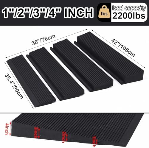 4 Piece Modular Rubber Threshold Ramp 1 to 4 Inch Rise Adjustable Doorway Ramp with Non Slip Grooved Surface for Wheelchair Scooter Cart Garage Entry Indoor Outdoor Use, 8000lbs