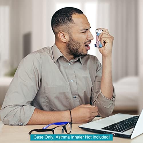 MEDMAX Asthma Inhaler Holder PU Leather Protective Travel Handy Mini Holster, Lightweight Carrying Case with Carabiner Clip, Inhaler Not Included (Case Only), Rose Gold