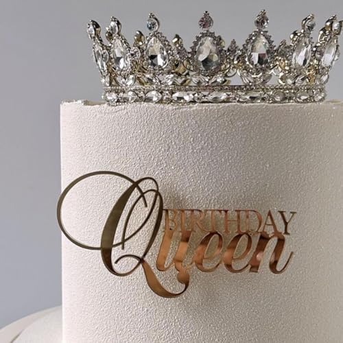SRMIRO Birthday Queen Cake Topper Acrylic Gold Cake Decoration Women Girls Birthday Queen Cake Topper Valentine's Day Mother's Day Cake Decoration, A-BQ01