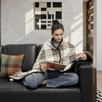 forestfish Fleece Wearable Blanket, Plaid Lap Blanket Comfy Poncho Throw with Buttons for Bed Sofa Office, Mocha