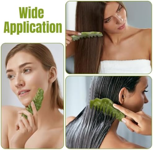 Geiserailie 2 Pcs Jade Combs Esthetician Supplies Massage Stone Hair Gua Sha Scraping Scalp Comb Facial Massage Tool Handheld Head Tools Head Caring Therapy Mother's Day for Women(Plain Style)