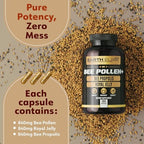 Earth Elixir 3-in-1 Organic Bee Pollen Capsule – Non-GMO, Pure Raw Bee Pollen, Royal Jelly, Propolis Extract for Women & Men – Natural Energy, Immune & Vitality Support – 180 Propolis Capsules