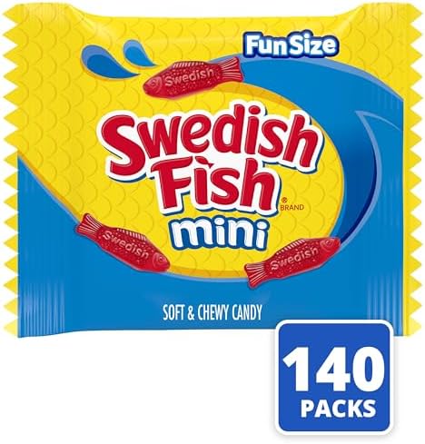 SWEDISH FISH Mini Soft & Chewy Gummy Candy, Bulk Candy, 140 Snack Packs