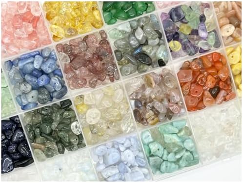 Yephac Gemstone Chips Beads DIY Jewelry Making, Healing Crystals Polishing Crushed Irregular Shaped Beads with Box(24 Colors-1)