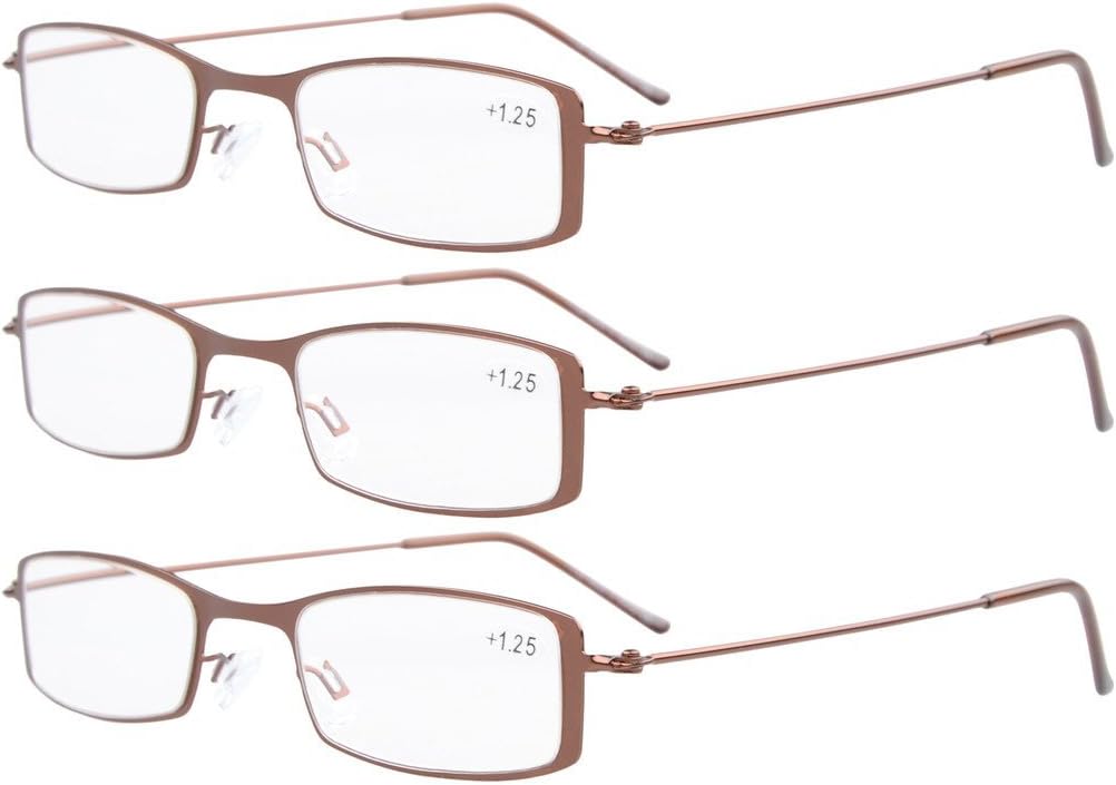 Eyekepper 3-Pack Stainless Steel Frame Half-eye Style Reading Glasses Readers Brown +2.75