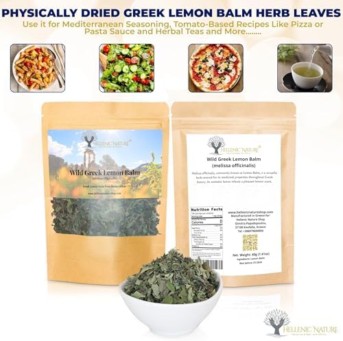 WILD GREEK LEMON BALM DRIED PREMIUM QUALITY- from Mount Olympus Handpicked and Air-Dried in DoyPack with ZipLock for Awesome Freshness and Aroma - Mediterranean (1.41 Ounce (Pack of 1), Lemon Balm)