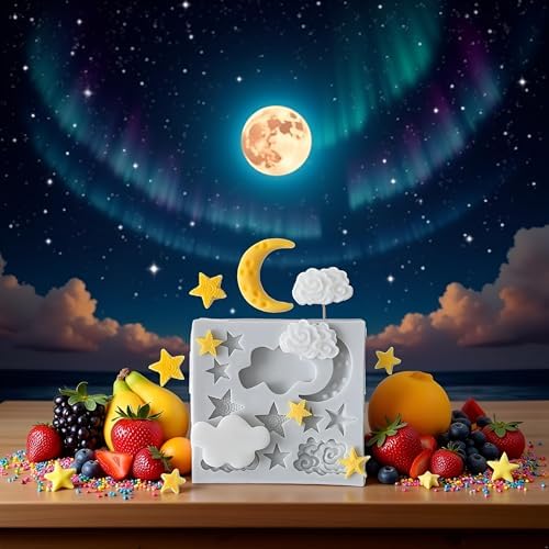 1Pc Star Moon Clouds Shaped Silicone Fondant Molds, Candy Chocolate Molds for DIY Cake Fondant Cookie Cloud Fondant Mold Moon For Candy Baking Sugar Cakes Decorating Candy Making Supplies