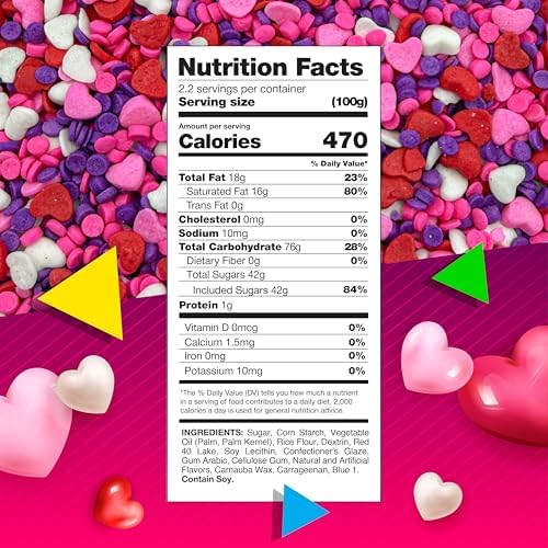 Heart Sprinkles | 8-Ounce Bag | Heart Shaped Sprinkles for Cake Decorating and Baking | White, Red, Pink & Purple Dessert Toppers for Cupcakes & Cookies