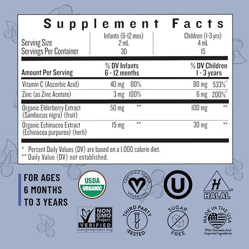 Legendairy Milk Elderberry Syrup Organic Liquid Drops for Babies & Toddlers, Immune Support Supplement Vitamin C, Zinc, Echinacea, Natural Baby Multivitamin Tincture Infant Immunity Kids 30 Servings