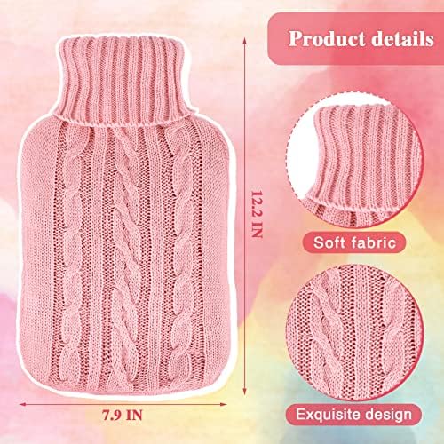 2 Pieces Hot Water Bottle Cover Soft Cover Only Knitted Hot Water Bottle Sweater for Winter Compress and Cold Therapy, Menstrual Cramps, Neck, Shoulder Pain Relief(Pink, Khaki)