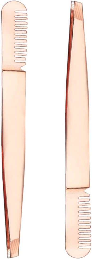 2 Pieces Multifunctional Eyebrow Tweezers with Eyebrow Comb False Eyelashes Applicator Tool Makeup Grooming Tool for Eyebrows or Facial Hair(Rose Gold)