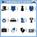 Baby Shower Cupcake Toppers - 24 Pcs Cute Boss Happy Birthday Decorations for Boys 1st Black Edible Gender Reveal Cake Supplies for Kids Blue First Party Paper Dessert Insert Picks Decors