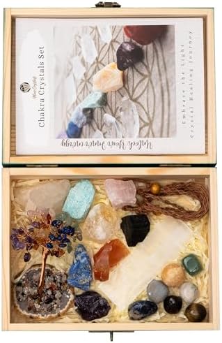 Crystal Stones Chakra Set Authentic Natural Raw Crystals Gemstones Kit Spiritual Gift - Quartz Colony Selenite Wand Rose Quartz Reiki Yoga Meditation
