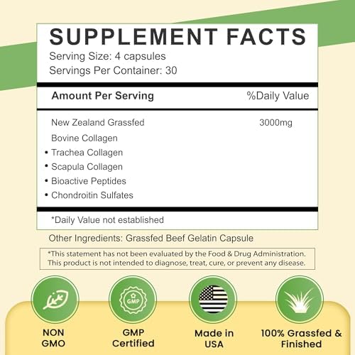 Primal Being Grassfed Beef Cartilage Collagen (Type I-V & XI)- Supports Hair, Skin, Nails, Joint Health, Immunity, Digestion, Post Exercise Recovery - 120 Capsules, 3000 mg per Serving